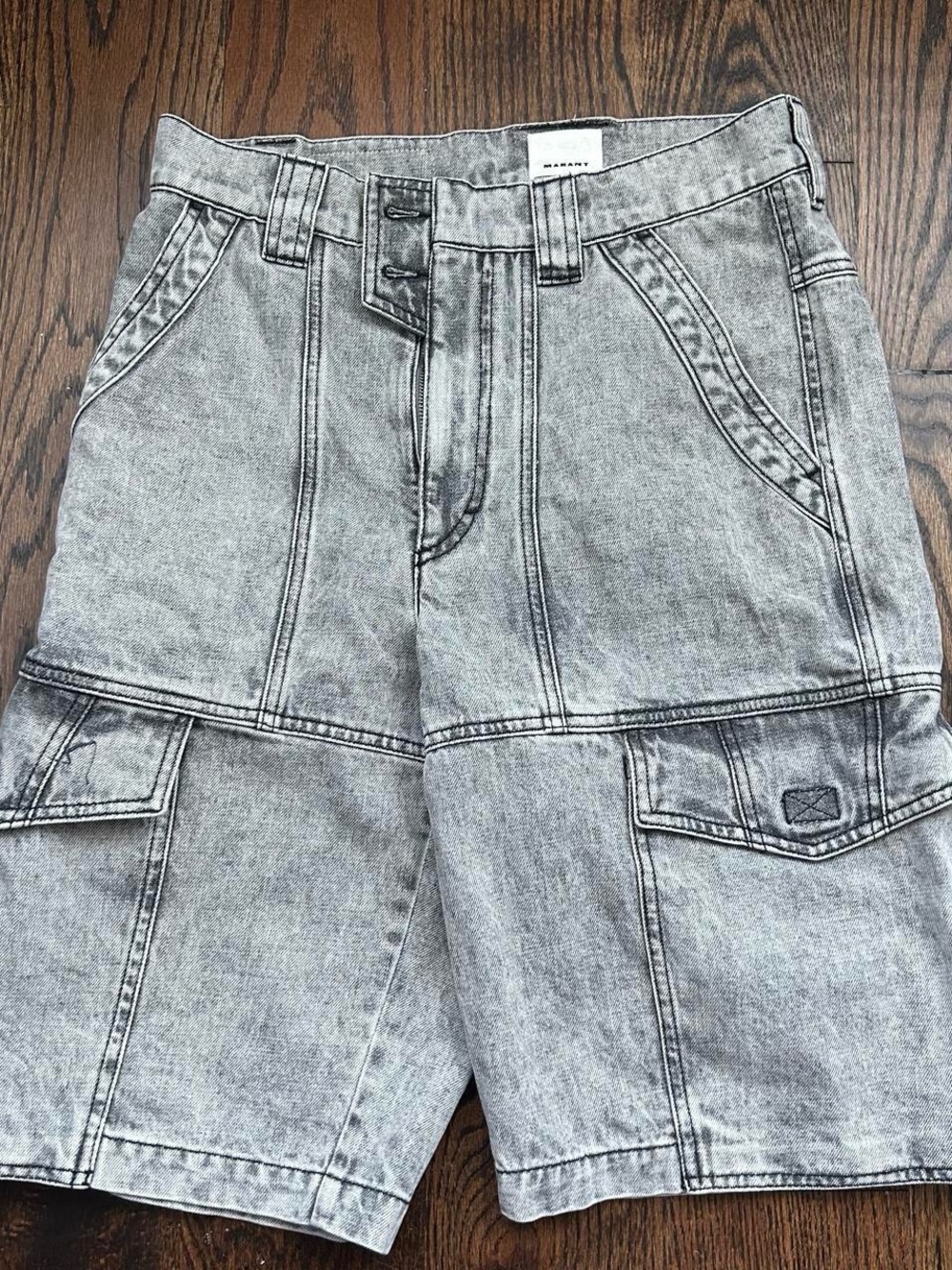 Isabel Marant Gray Washed Cargo Denim Shorts